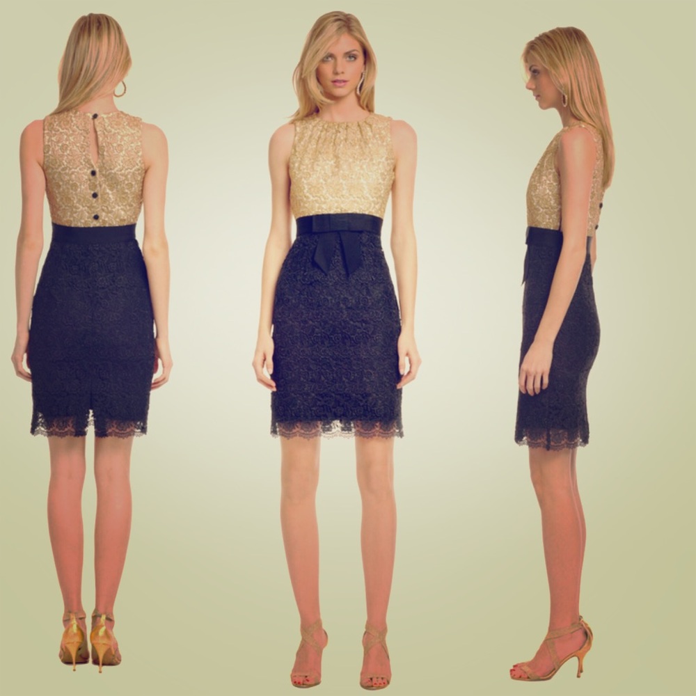 Stunning Gold & Black Metallic Lace Milly Cocktail Dress ✨Perfect for New Years!